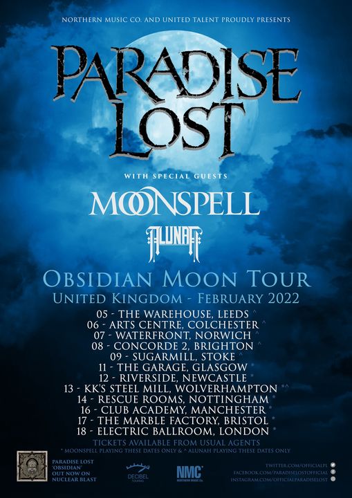 Paradise Lost Obsidian Moon tour with Alunah